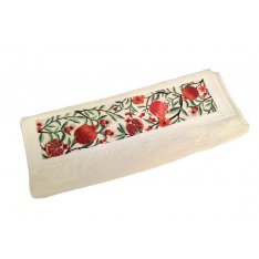 Dorit Judaica, Netilat Yadayim Hand Towel - Red and Green Leafy Pomegranates