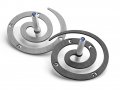 Double Spiral Hanukkah Dreidel Brushed Aluminum, Black and Silver - Adi Sidler