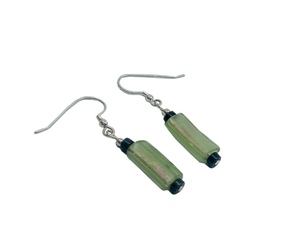 Drop Earrings of Sterling Silver, Roman Glass and Dumortierite Beads - Michal Kirat