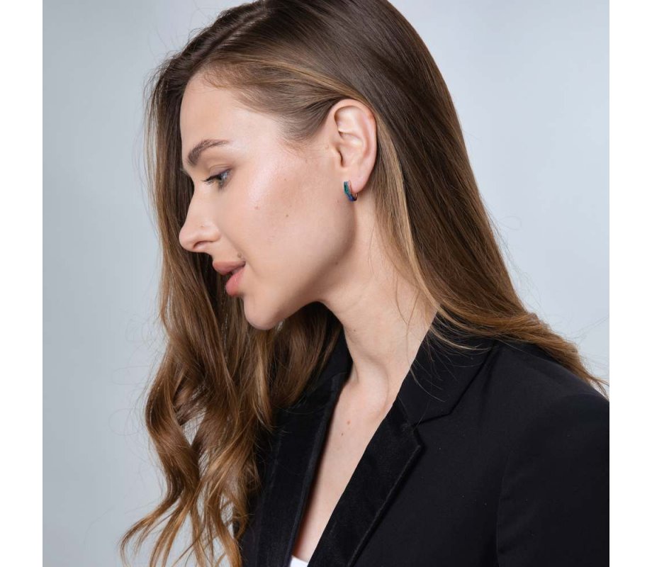 Earrings with Strips of Eilat Stone and Beading - Sterling Silver