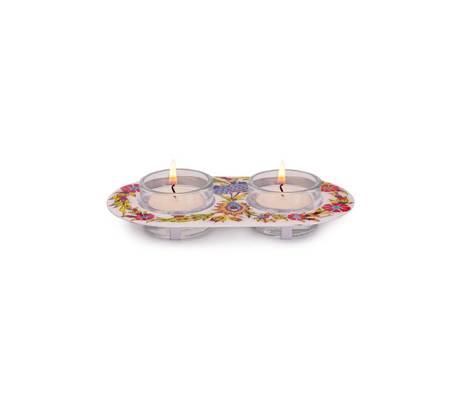 Eastern Flower Design Glass and Metal Candle Holders for Tea Lights - Yair Emanuel