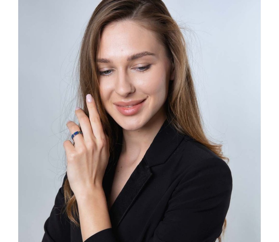 Eilat Stone Sterling Silver Ring with Two Diamond Decorated Stripes