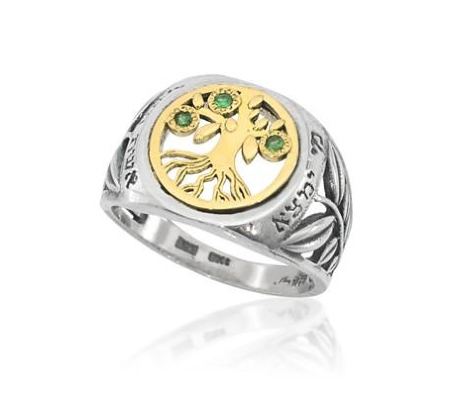 Eishet Chayil Woman of Valor Ring, Gold and Silver and Green Stones - Ha'Ari