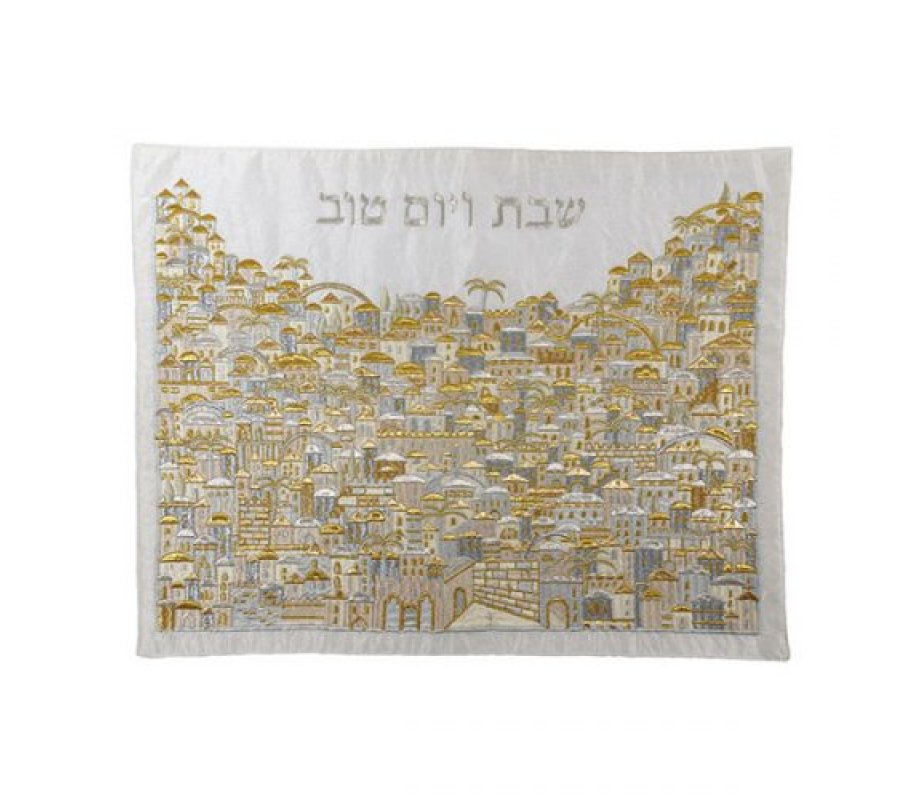 Embroidered Challah Cover Jerusalem, Gold and Silver - Yair Emanuel