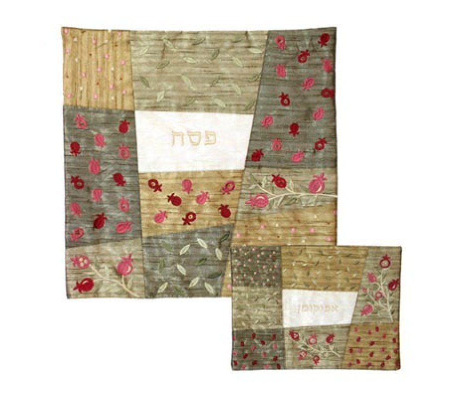 Embroidered Silk Patchwork Matzah and Afikoman Cover, Sold Separately, Gold - Yair Emanuel
