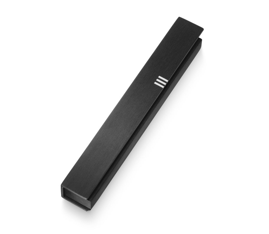 Envelope Style with Shin Mezuzah Case in Brushed Aluminum, Black - Adi Sidler