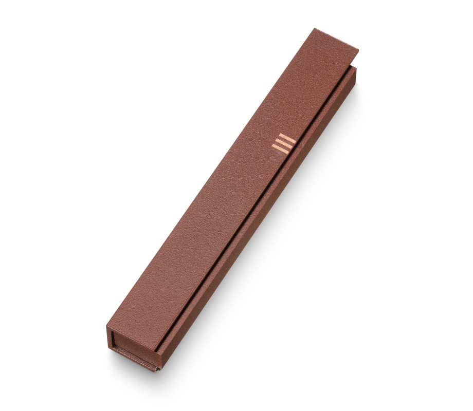 Envelope Style with Shin Mezuzah Case in Brushed Aluminum, Rust - Adi Sidler