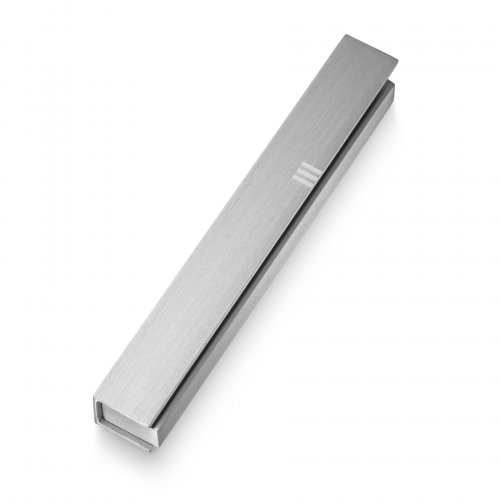 Envelope Style with Shin Mezuzah Case in Brushed Aluminum, Silver - Adi Sidler