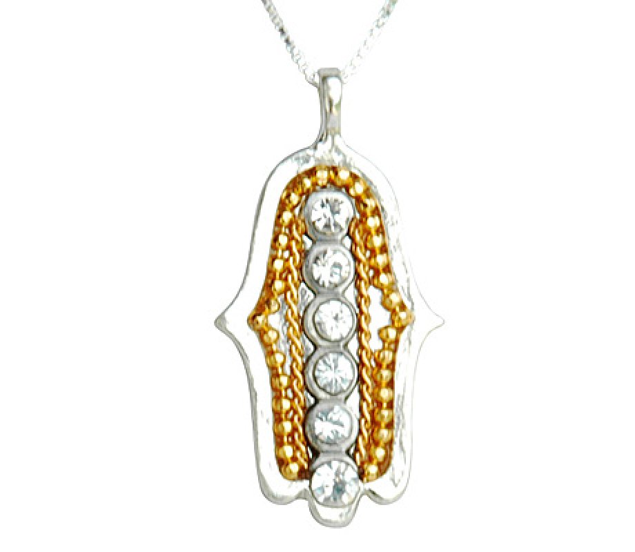 Ester Shahaf 6 Crystal Hamsa Necklace