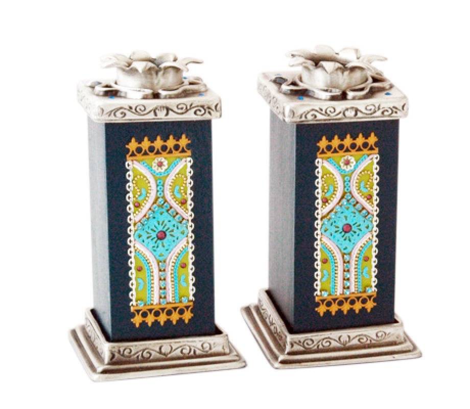 Ester Shahaf Black and Turquoise Candlesticks