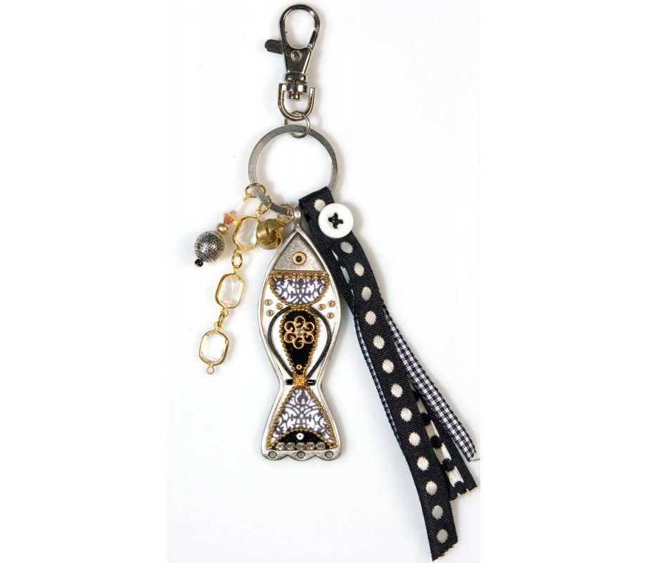 Ester Shahaf Black and White fish key ring