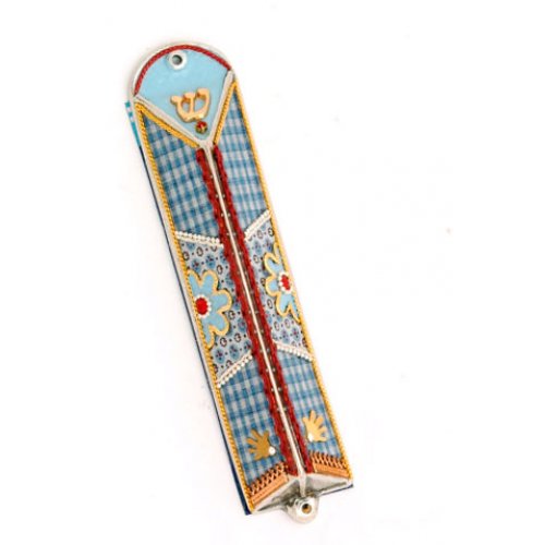 Ester Shahaf Blue Triangle Mezuzah Case