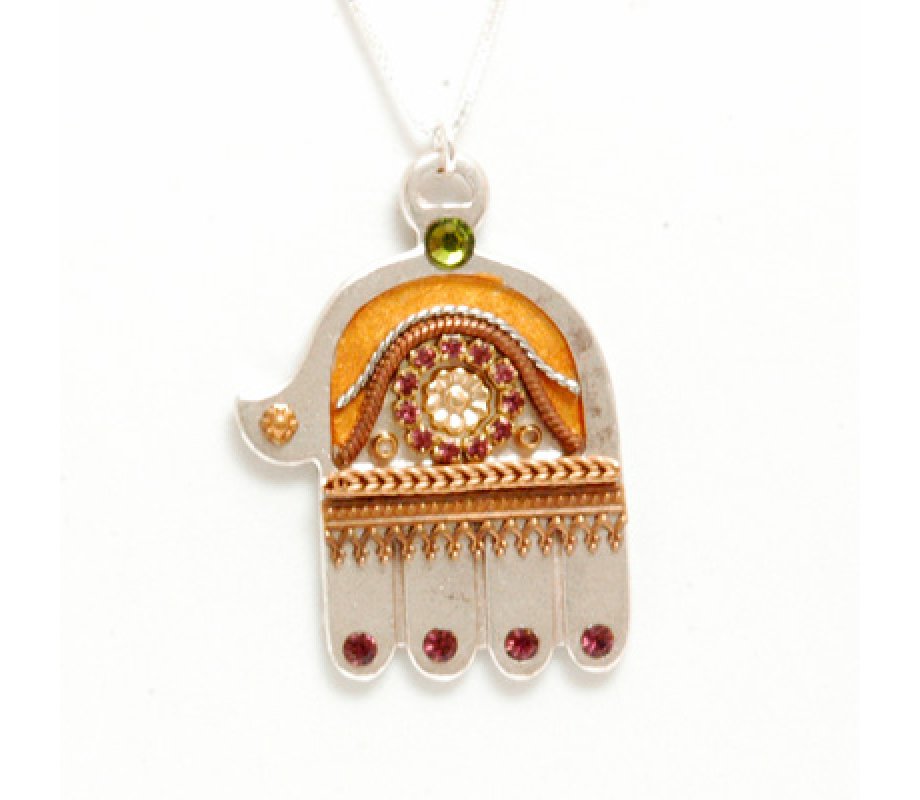Ester Shahaf Gold and Maroon Hamsa Necklace