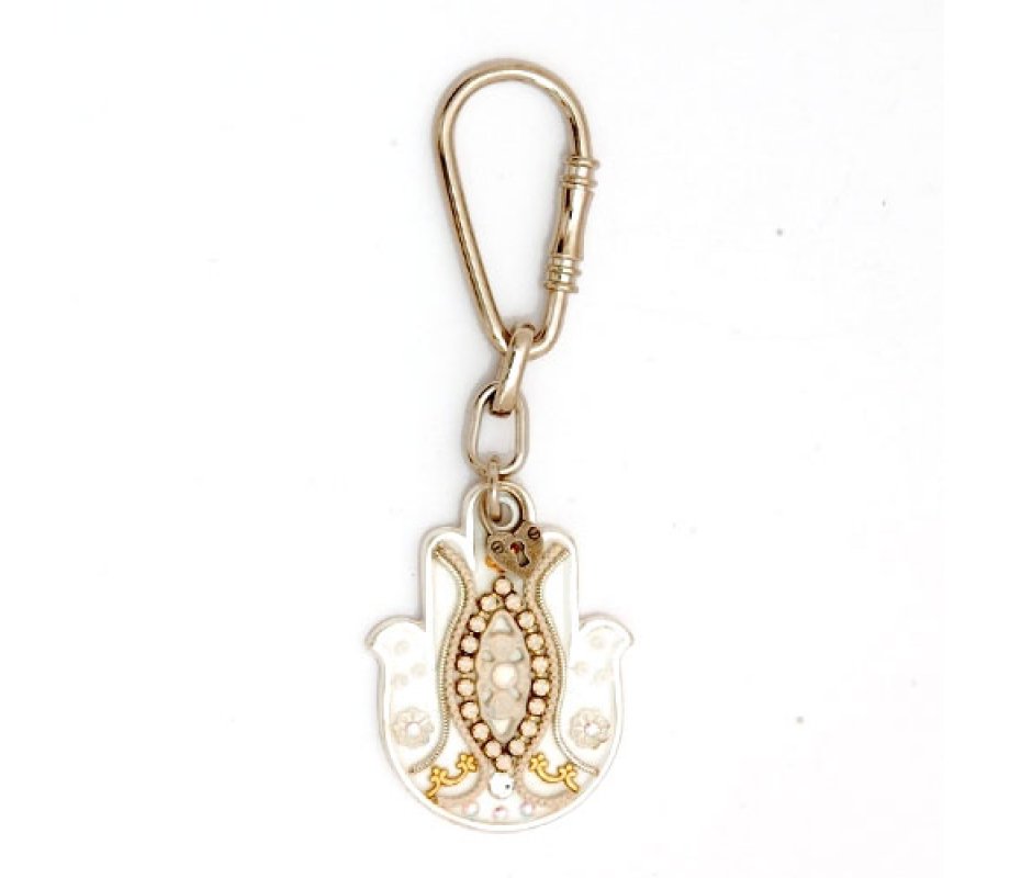 Ester Shahaf Keyring with White and Gold Hamsa