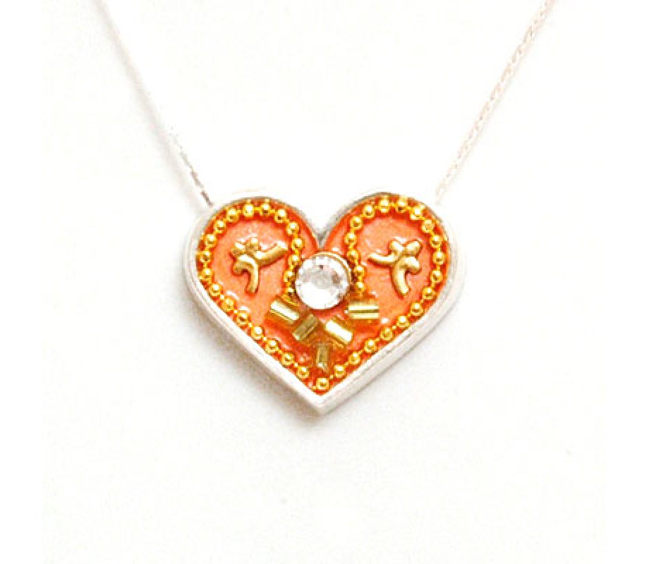 Ester Shahaf Peach Tone Silver Heart Necklace