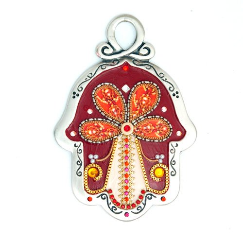 Ester Shahaf Red Flower Wall Hamsa