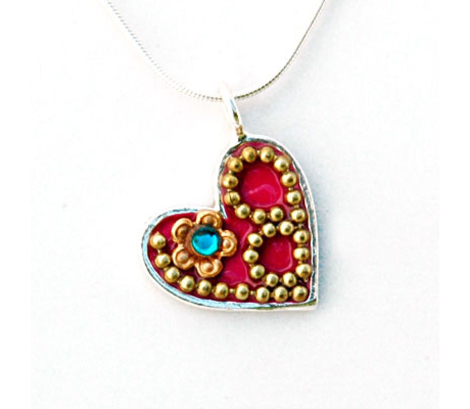 Ester Shahaf Red Heart Necklace in Silver
