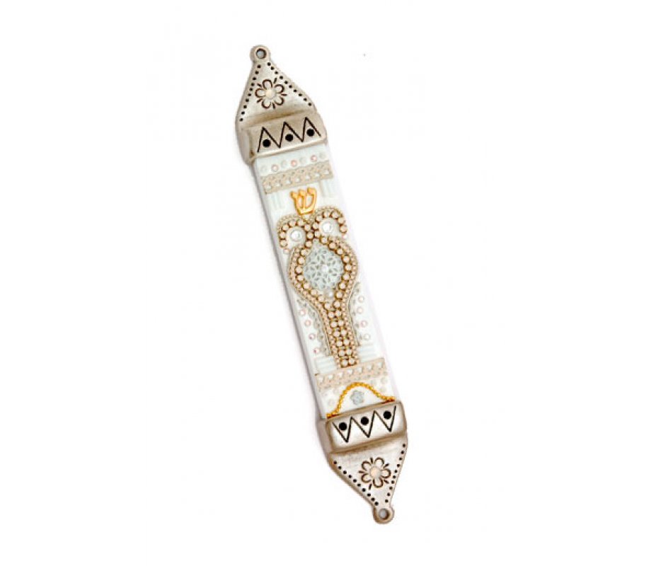 Ester Shahaf White and Silver Mezuzah Case