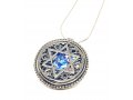Filigree 925 Sterling Silver Roman Glass Necklace with Star of David