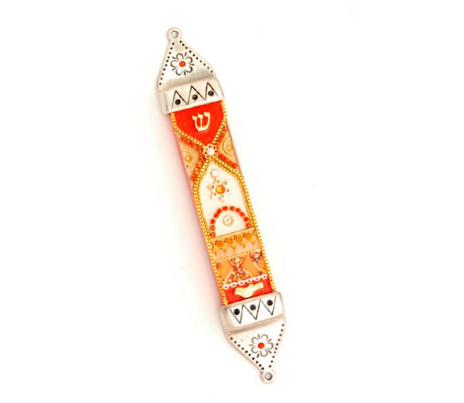Flame Colors Pewter Mezuzah - Shahaf