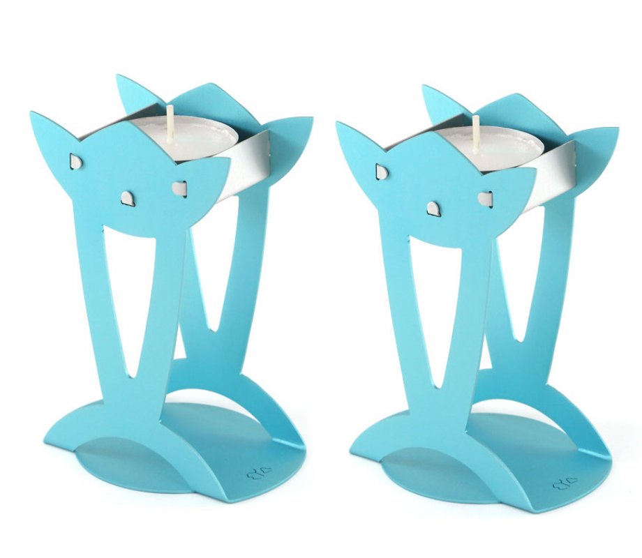 Flower Shaped Raised Candle Holders - Turquoise by Shraga Landesman