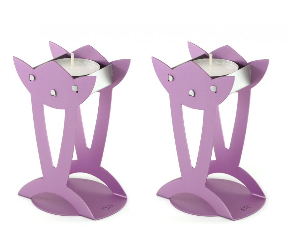 Flower Shaped Raised Candle Holders - Violet BY Shraga Landesman
