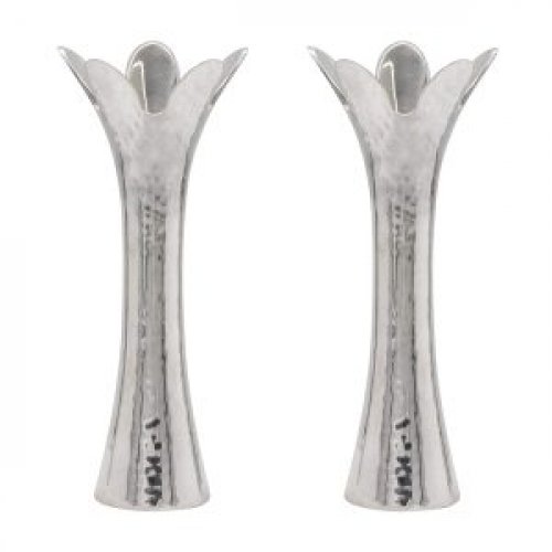 Flower Shaped Textured Silver Candlesticks, 8 or 5 Height - Yair Emanuel