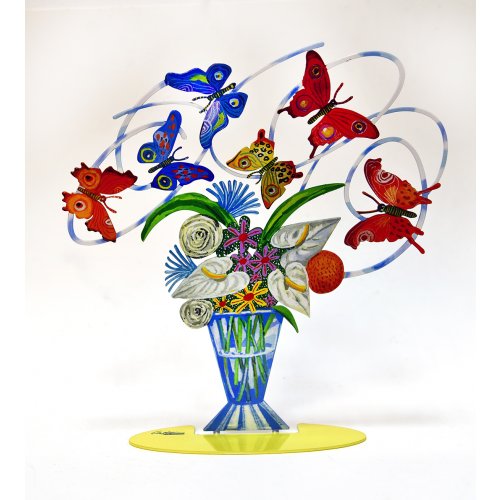 Free Standing Double Sided Colored Flower Vase Sculpture, Harmony - David Gerstein