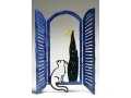 Free Standing Open Window Sculpture - Cat Moon and Tree by David Gerstein