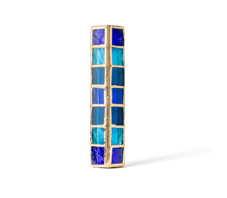 Glass Blue Tiles Design Israel Museum Metal Mezuzah Case