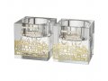 Glass Candlesticks - Gold Color Metal Jerusalem Overlay Design