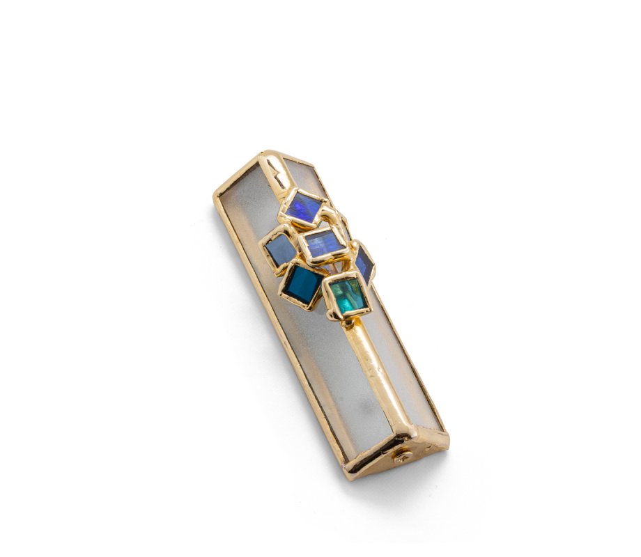 Glass and Metal Israel Museum Mezuzah Case - Blue Cluster