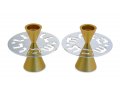 Gold Contemporary Candlesticks, Shabbat Shalom Disc - Avner Agayof