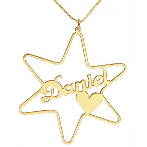 Gold Plated Star Cursive English Name Necklace with Heart
