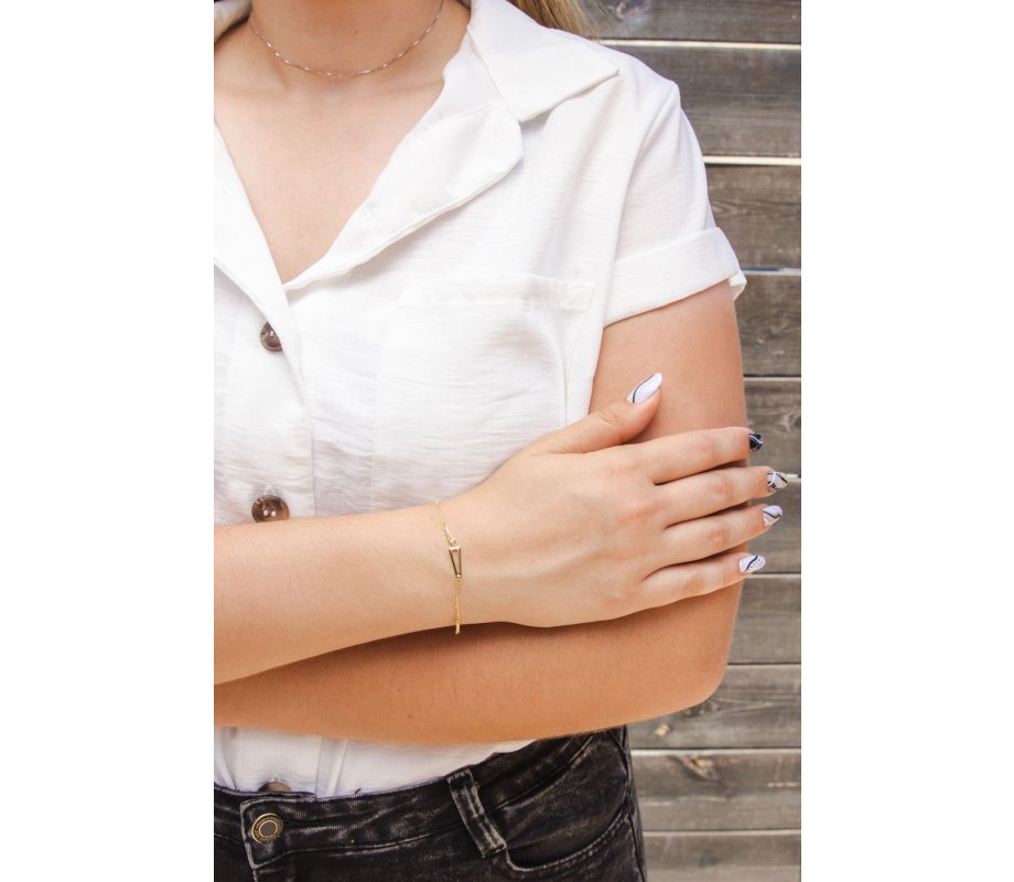 Gold Plated Sterling Silver Bracelet – Decorative Geometric Triangles with Zircons