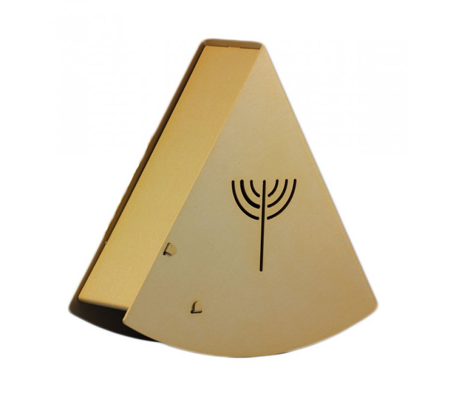 Gold Rocking Charity Box Matan Be'seter and Menorah Motif - by Shraga Landesman