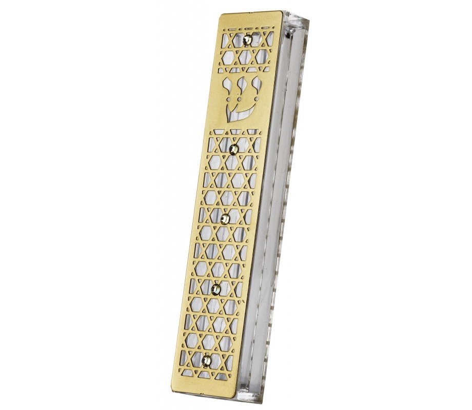 Gold Stainless Steel Acrylic Mezuzah Case, Stars of David - Dorit Judaica