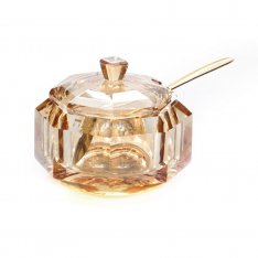 Golden crystal Rosh Hashanah honey jar with lid and spoon - Small