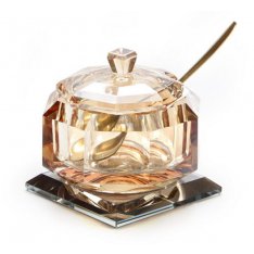 Golden crystal Rosh Hashanah honey jar with lid and spoon - Small