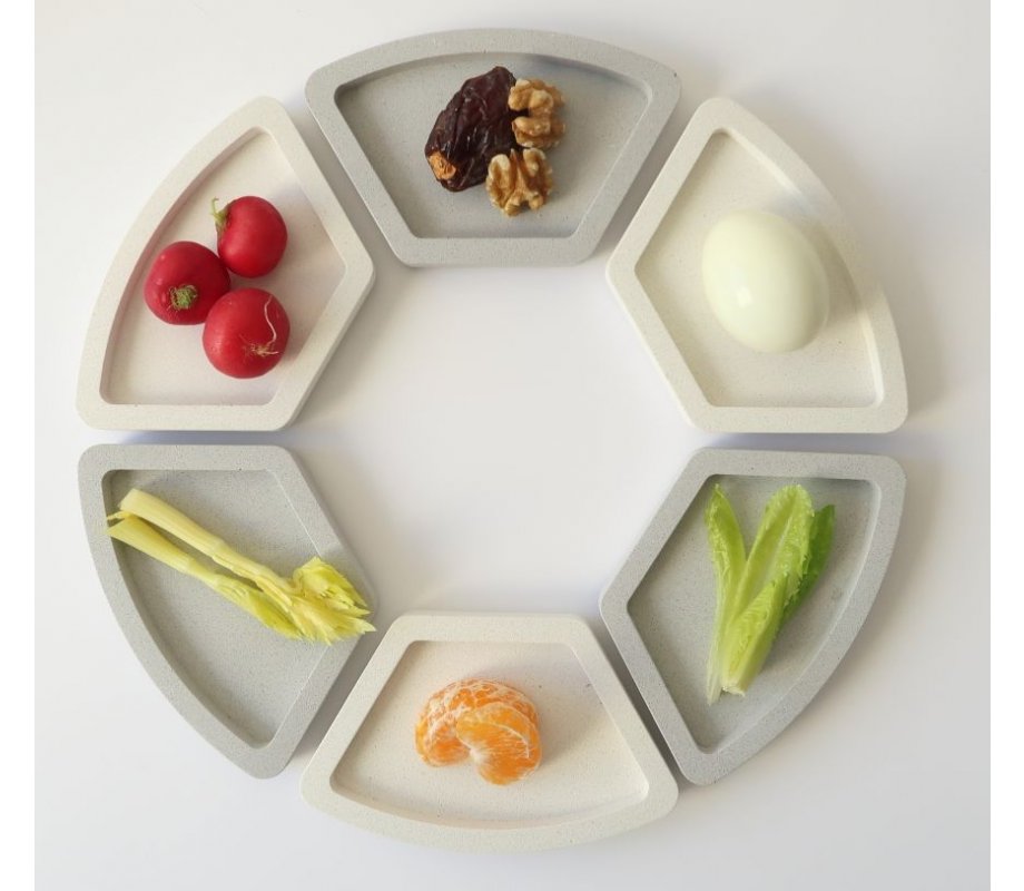 Graciela Noemi Handcrafted Modular Passover Seder Plate - Gray- White