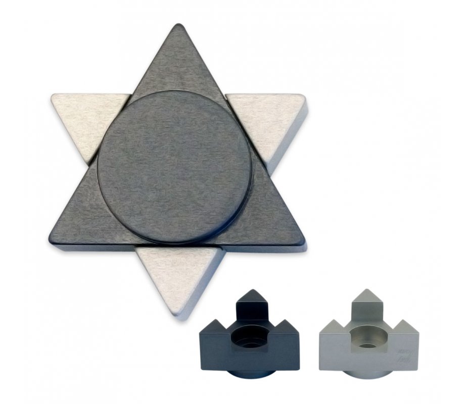 Gray Anodized Aluminum Travel Shabbat Candlesticks, Star of David - Avner Agayof