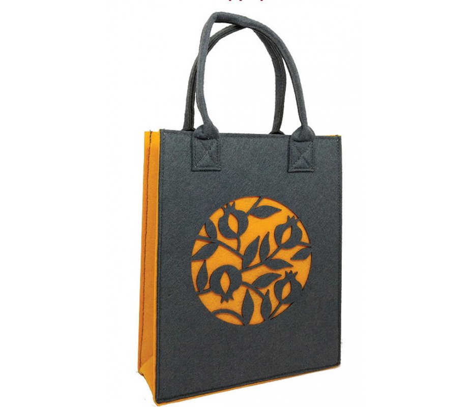 Gray and Mustard Pomegranate Design Dorit Judaica Woman's Tote Bag