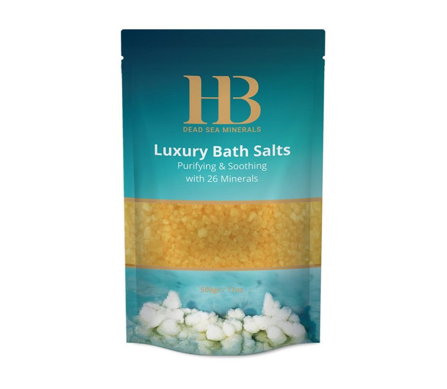 H&B Crystal Bath Salts with 26 Dead Sea Minerals - Lemon Color, Vanilla Aroma