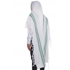 Hallel Wool Tallit Non Slip Prayer Shawl with Green Stripes