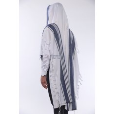 Halleluyah Wool Non Slip Tallit - Royal Blue and Black Stripes