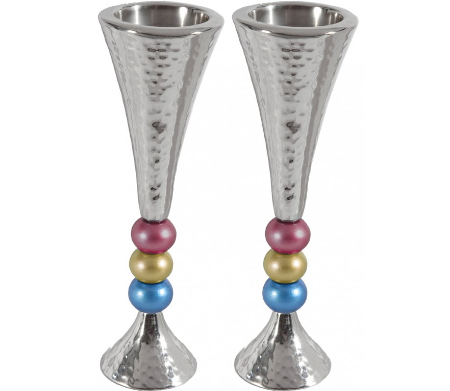 Hammered Aluminum Stem Candlestick - Colored Beads by Yair Emanuel