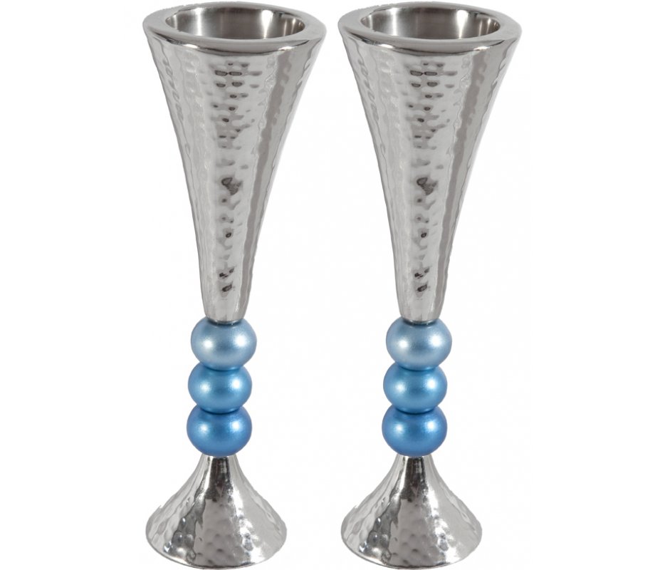 Hammered Aluminum Stem Candlestick - Colored Beads by Yair Emanuel
