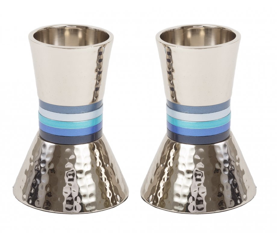 Hammered Nickel Cone Candlesticks with Colored Stripes, Small - Yair Emanuel