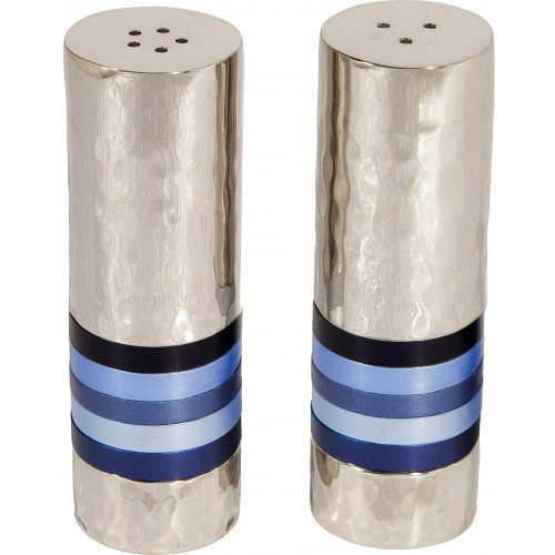 Hammered Nickel Salt and Pepper Shakers  Decorative Bands BY Yair Emanuel
