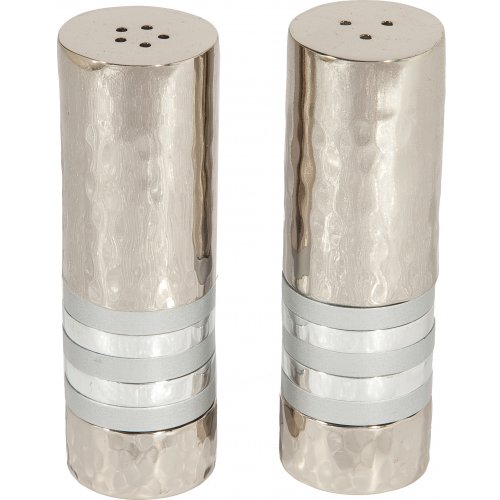 Hammered Nickel Salt and Pepper Shakers  Decorative Bands BY Yair Emanuel